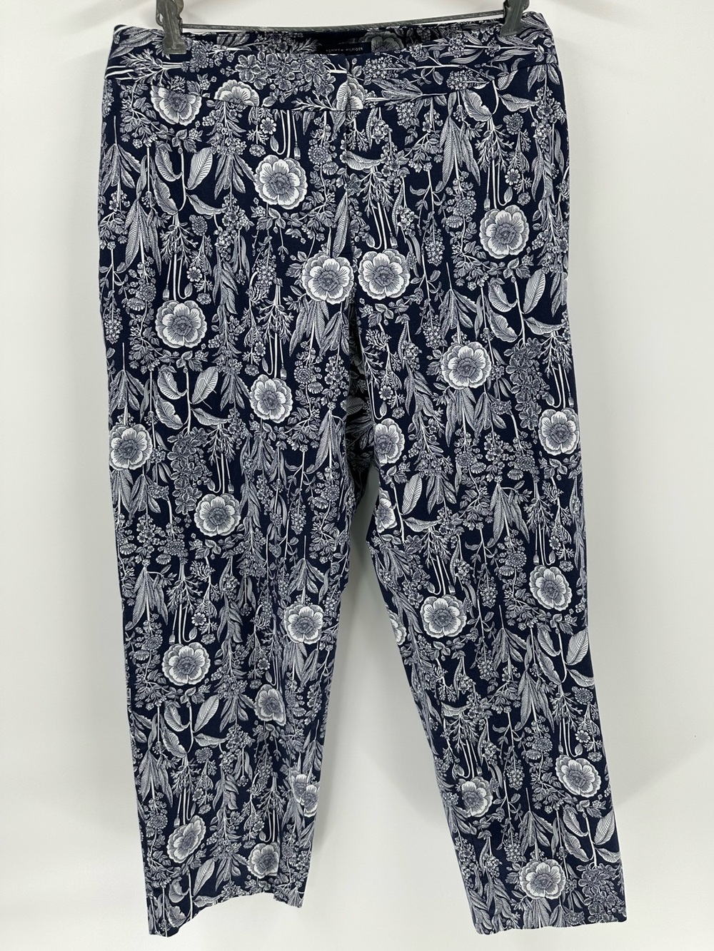 Tommy Hilfiger Navy and White Floral Zip Cropped Pants preppy sz 14W